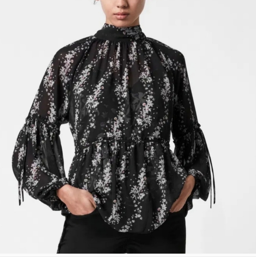 😍NWOT All Saints Eimear Cultivar Dark Floral Blouse - Black and Purple
